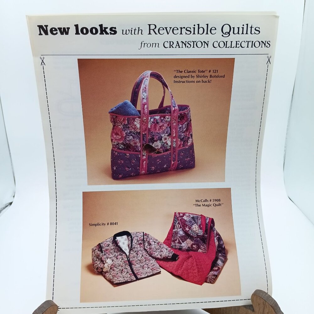 Vintage Cranston Quilt Patterns, Reversible Collections Classic Tote 121 Instruc